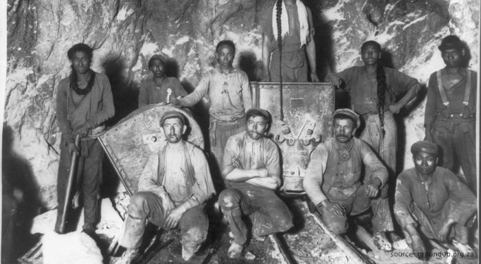 Gold Miners in South Africa at the Witwatersrand Goldfields.