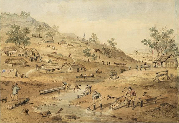 Mount Alexander Diggings 1874 by Samuel Thomas Gill (National Library of Australia).