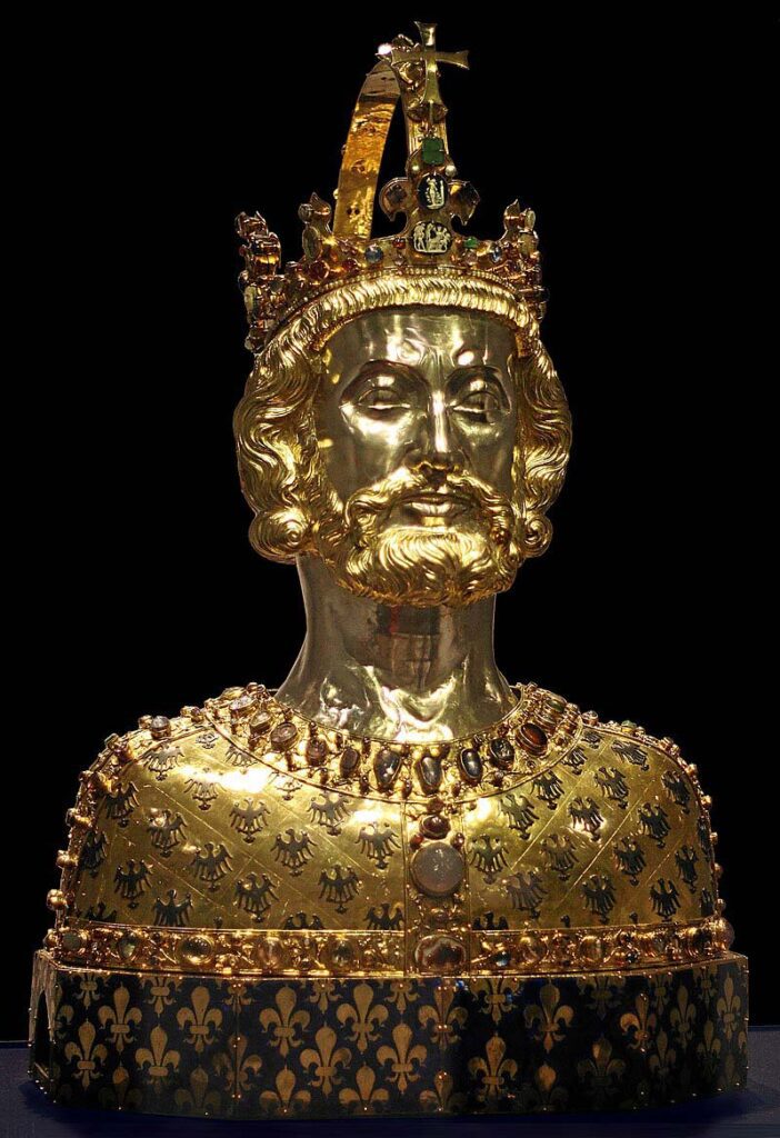 Charlemagne or Charles the Great (748–814) was King of the Franks, King of the Lombards, and the first Holy Roman Emperor. 