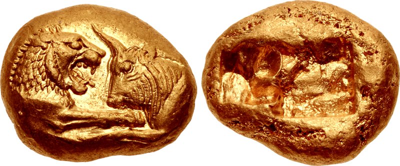 Gold Coin from the Kingdom of Lydia, reign of King Croesus 700 BC.