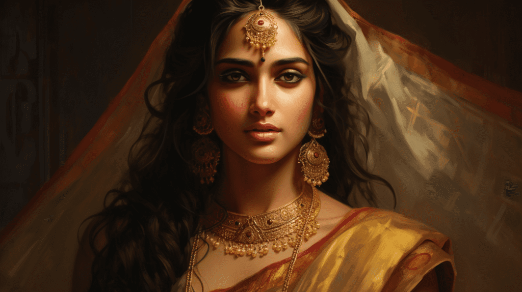 Hindu women wearing gold jewelry.