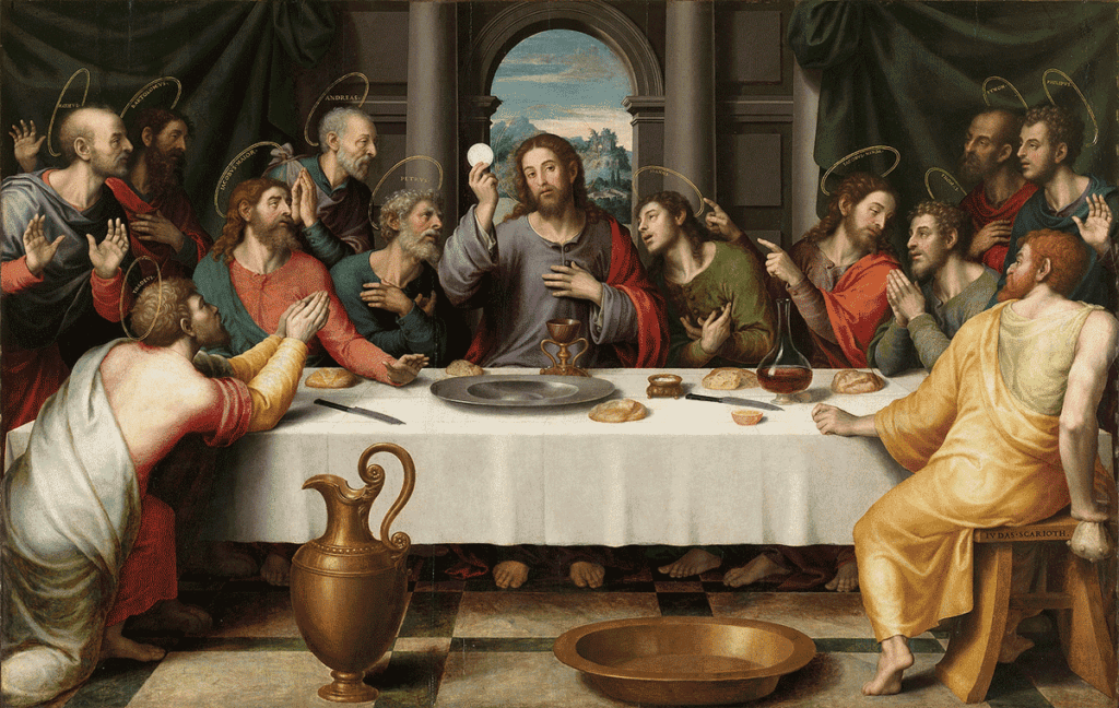 Jesus at the Last Supper with the Holy Grail made of gold, Juan de Juanas (1562).