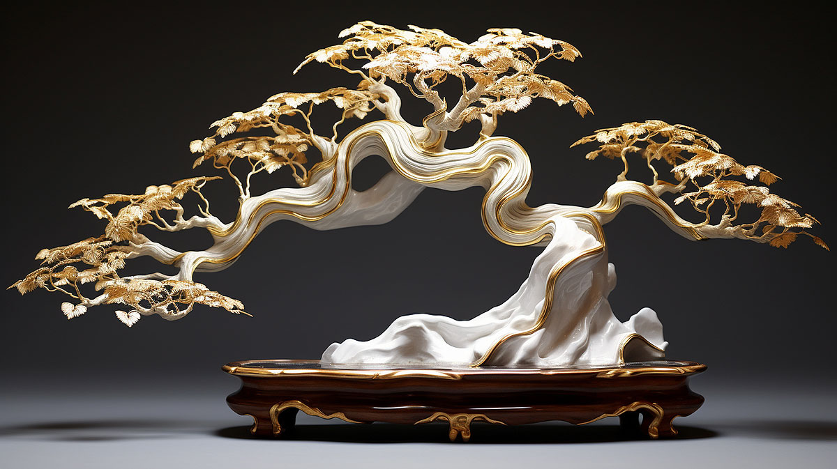 Bonsai made of porcelain and gold.