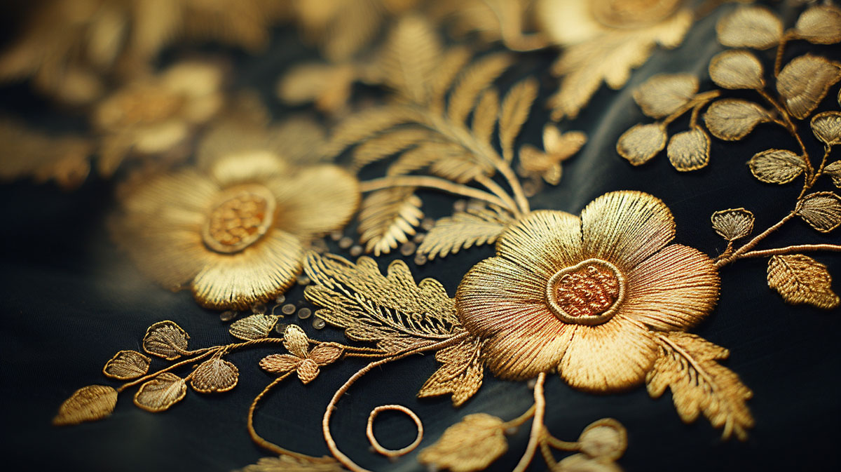 Gold embroidery details.