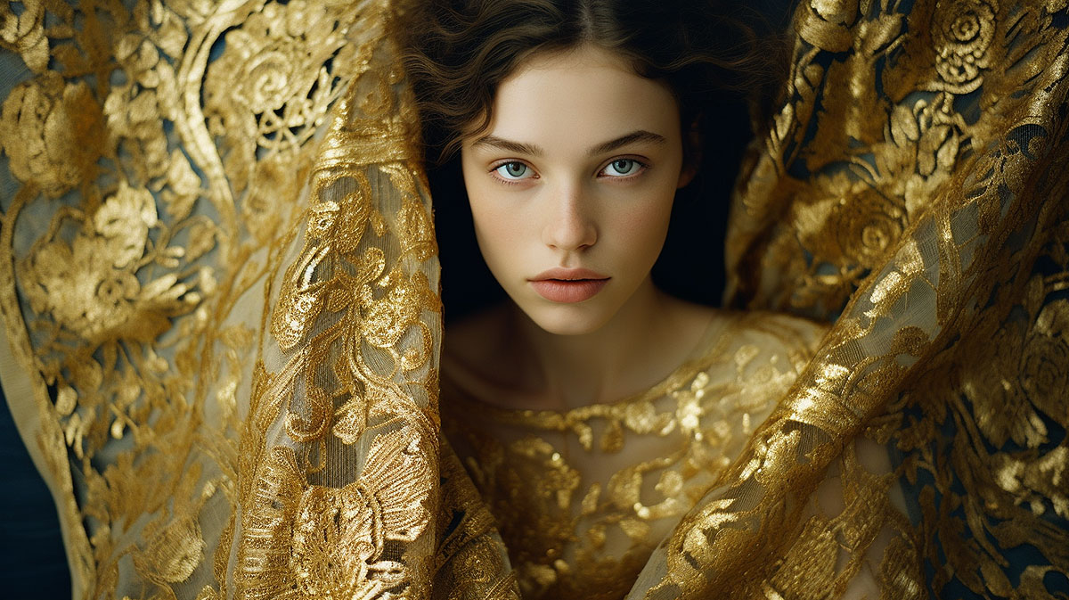 Gold embroidery and a beautiful woman.