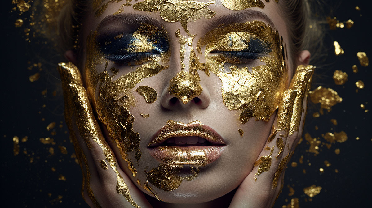 Gold on face.
