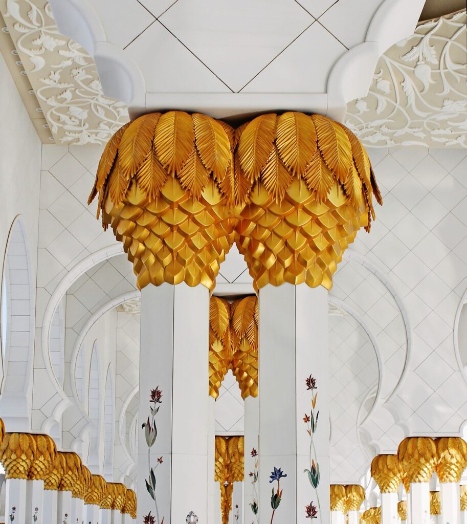 Sheikh Zayed Grand Mosque, Abu Dhabi, outside gold.