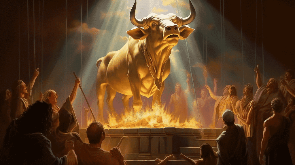 Worshipping the golden calf.
