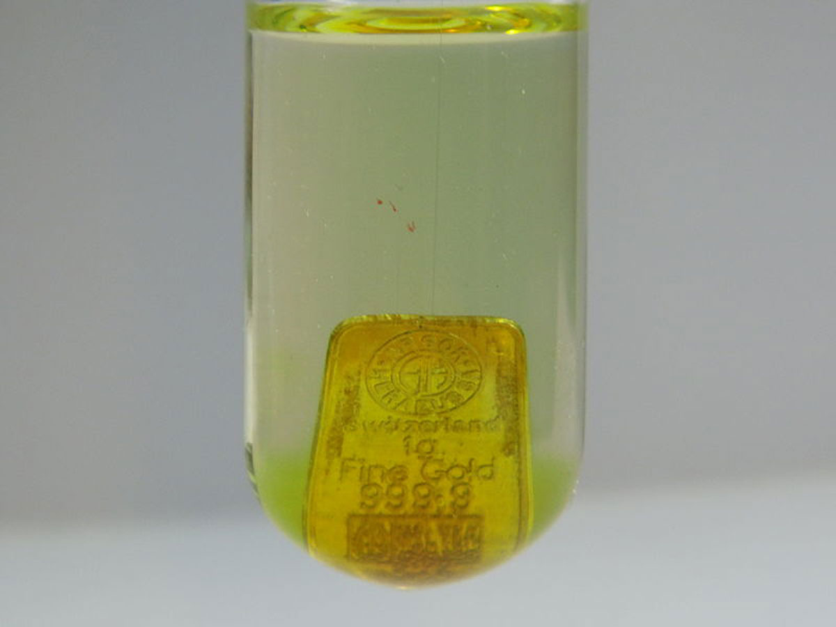 Dissolution of a one gram gold bar in Aqua Regia.