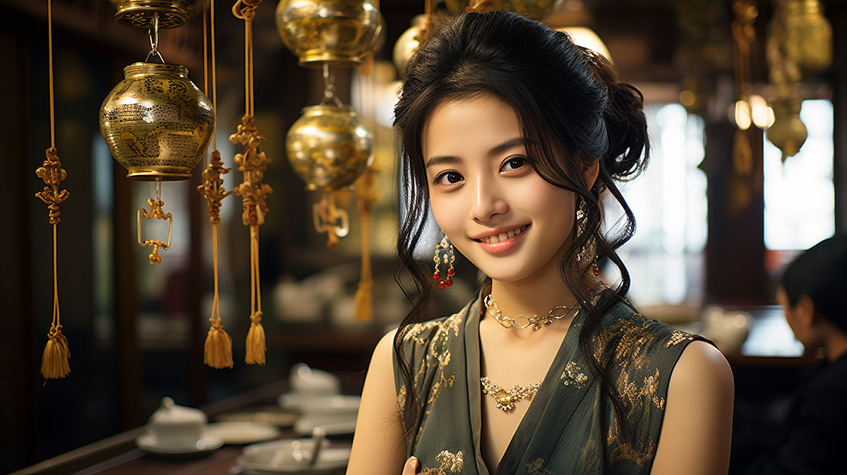 A Chinese lady wearing gold jewelry and pondering the gold price in China