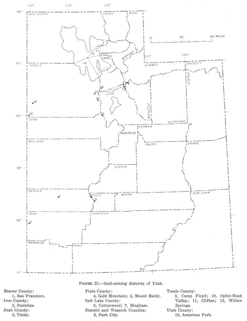 Gold mining districts of Utah (Gold producing districts of the United States, Geological Survey Professional Paper 610).