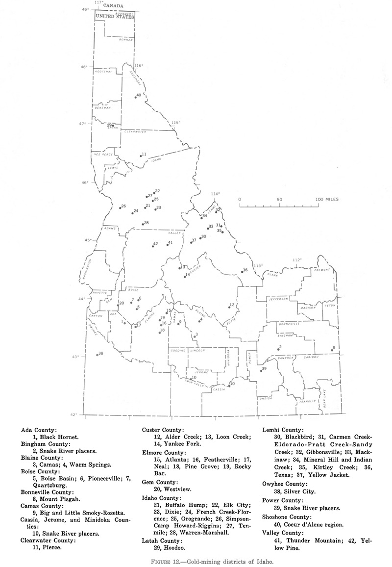 Gold mining districts of Idaho (Gold producing districts of the United States, Geological Survey Professional Paper 610).