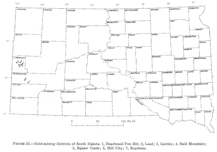 Gold mining districts of South Dakota 1965 (Gold producing districts of the United States, Geological Survey Professional Paper 610).