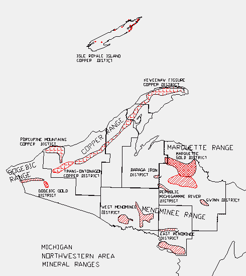 Mineral Ranges in Northwestern Michigan, with the Marquette Gold District (Michigan Tech Mining Engineering Department).
