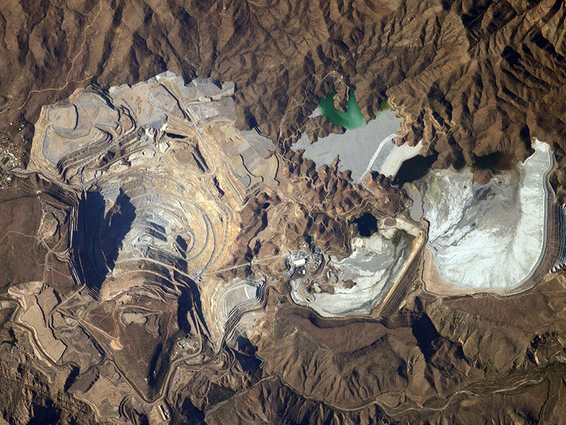 Bagdad copper mine in Arizona that produces gold as a byproduct, as seen from the International Space Station.