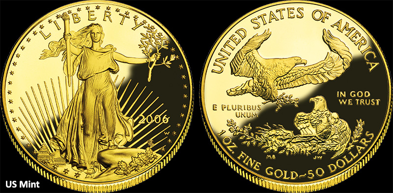 American Gold Eagle, one of the most popular gold coins (US Mint).