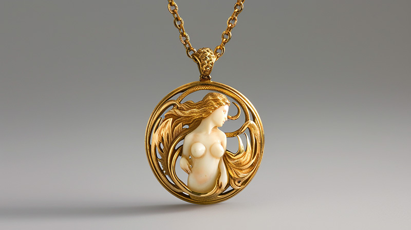 René Lalique’s inspired gold pendant.