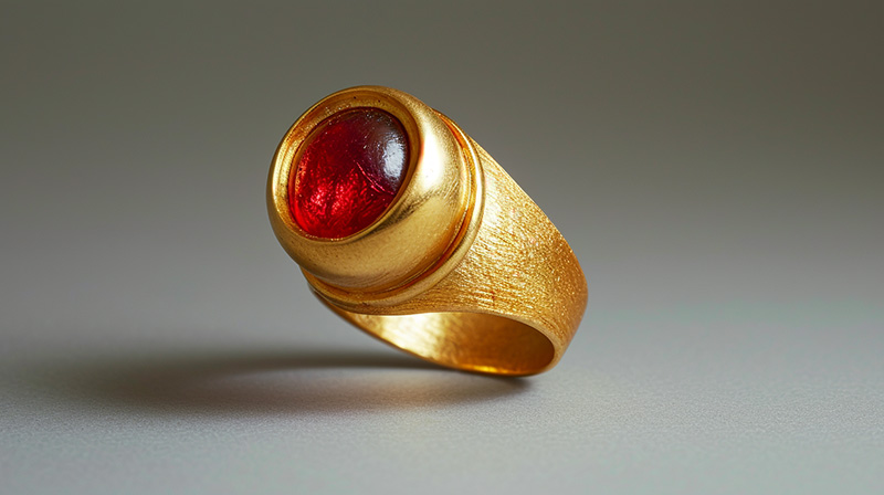 Gurhan inspired gold ring with red stone.